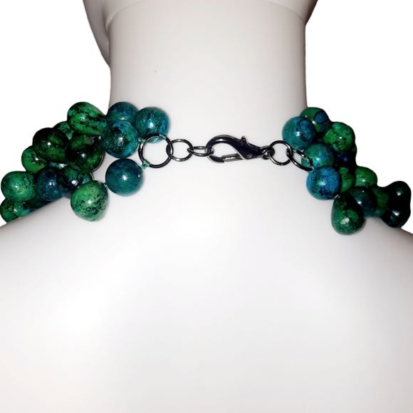 Azurite Malachite Chrysocolla Cabochon Tiered Beaded Statement Necklace - Picture 3 of 10
